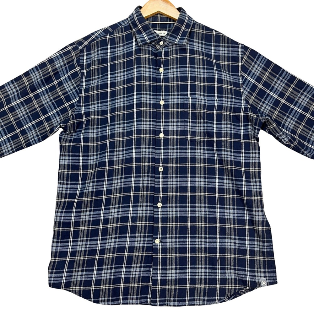 Peter Millar Button Down Shirt Mens Medium Navy Blue Plaid Long Sleeve Twill EUC